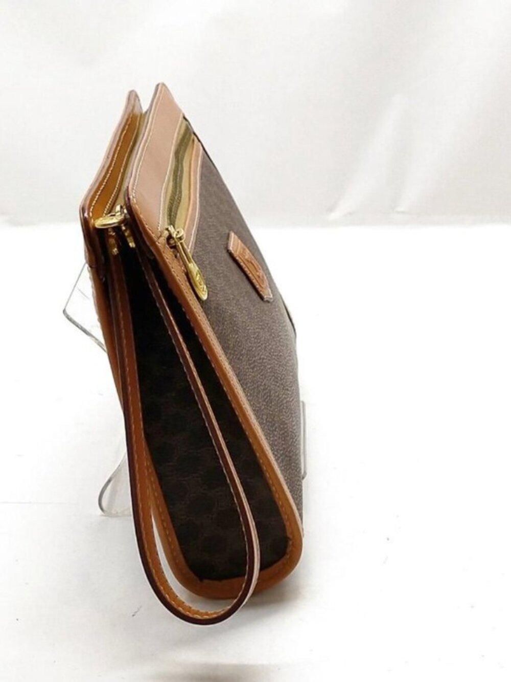 Authentic Celine Macadam Clutch Brown PVC Leather Wristlet Vintage Logo Pouch - Picture 5 of 16
